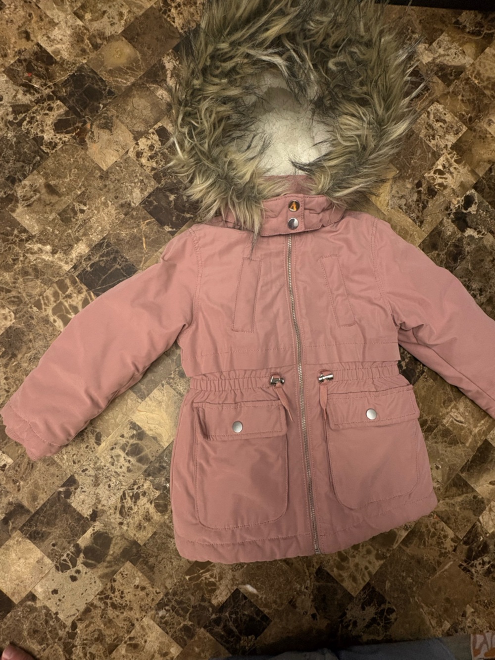 H&M Cream Plush Lined Jacket with Dusty Rose Shell 4-5 years